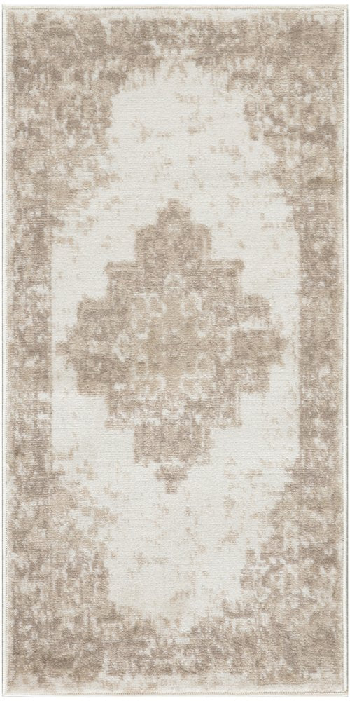 3' X 5' Ivory Floral Power Loom Worn Faded Area Rug