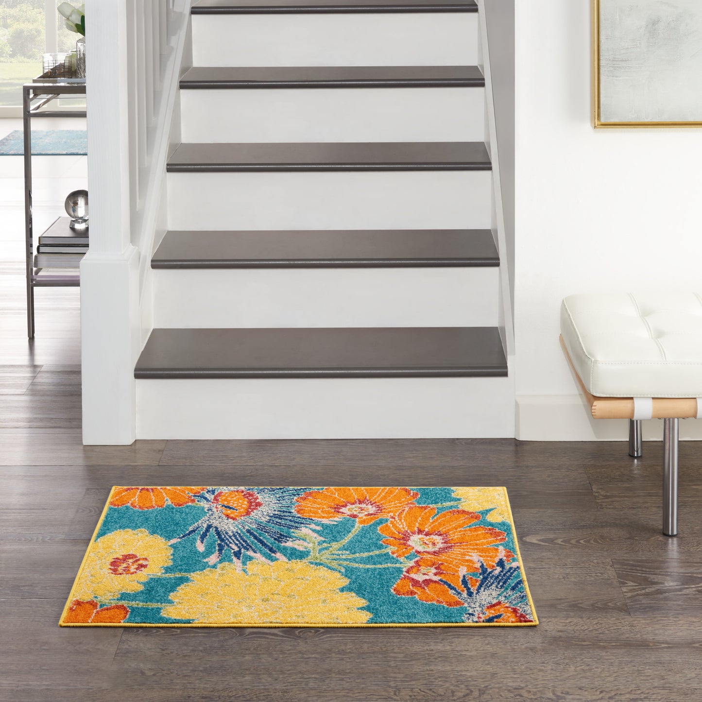 2' X 3' Blue Floral Power Loom Area Rug