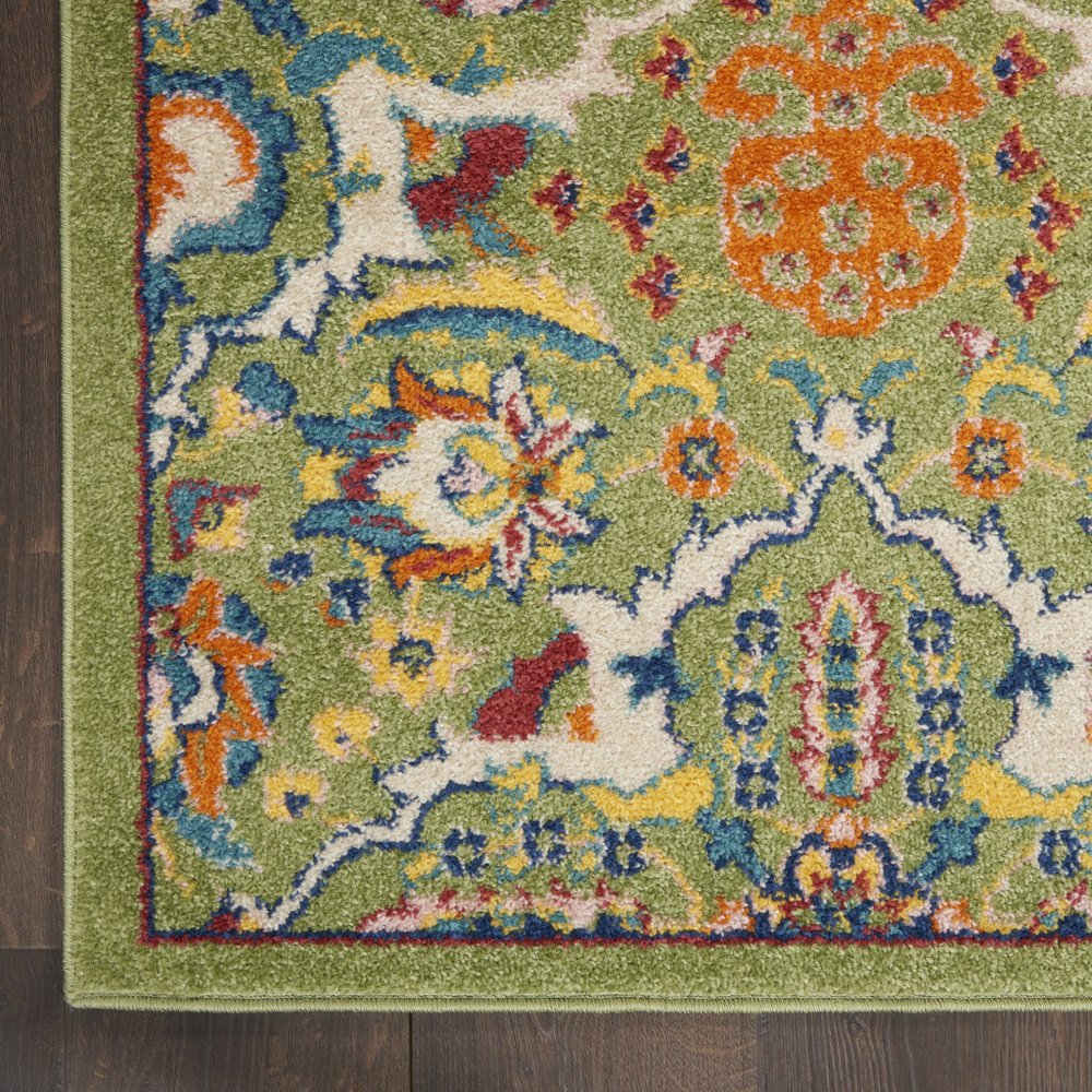2' X 3' Green Floral Power Loom Area Rug