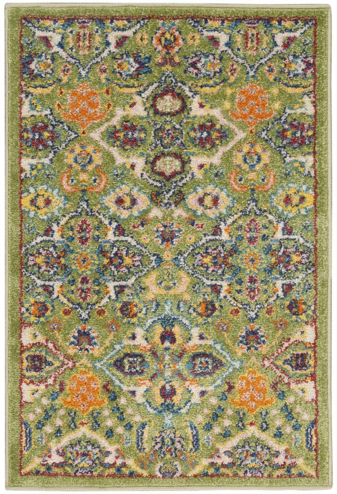 2' X 3' Green Floral Power Loom Area Rug