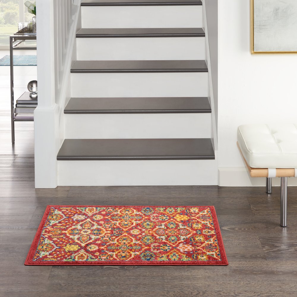 2' X 3' Red Floral Power Loom Area Rug