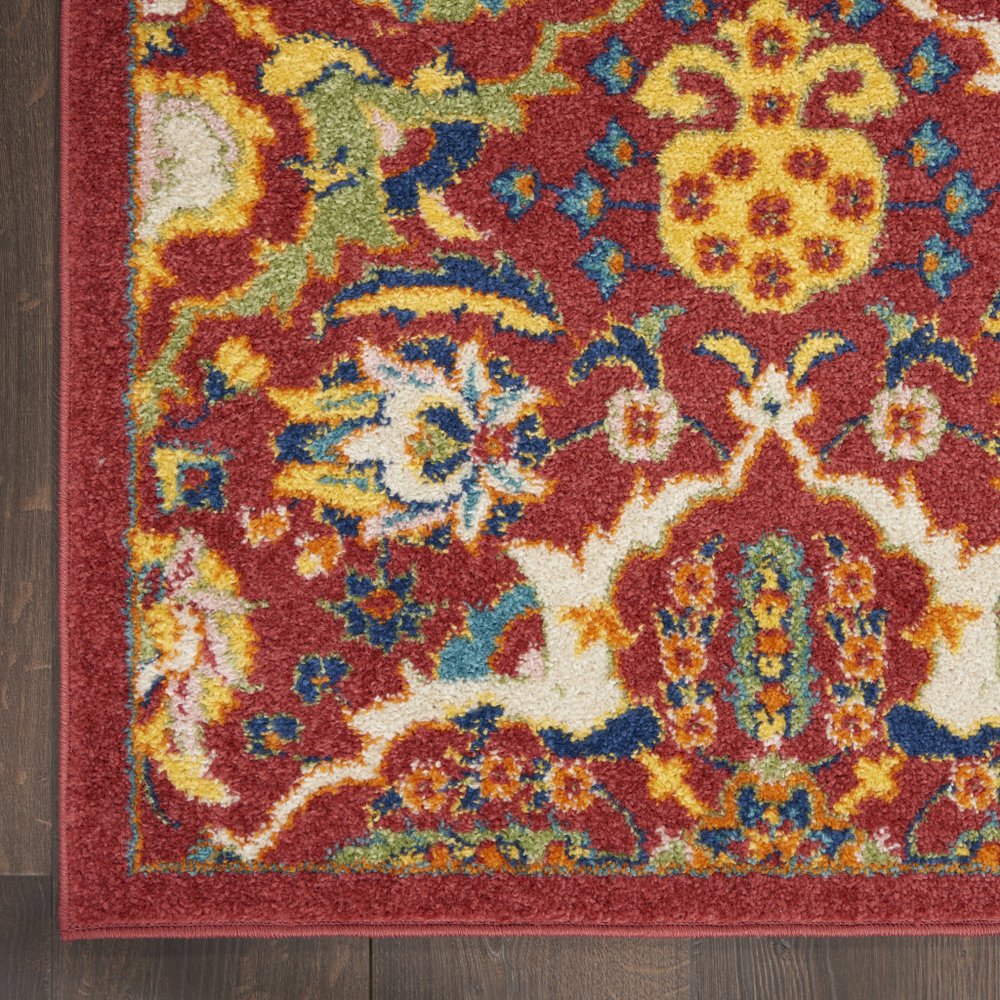 2' X 3' Red Floral Power Loom Area Rug