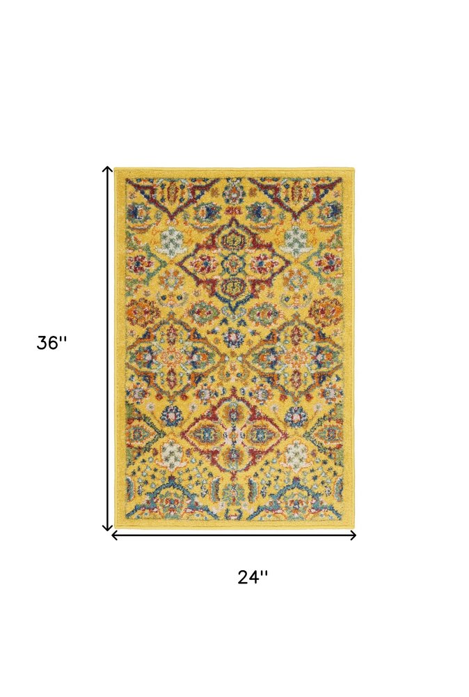 2' X 3' Yellow Floral Power Loom Area Rug