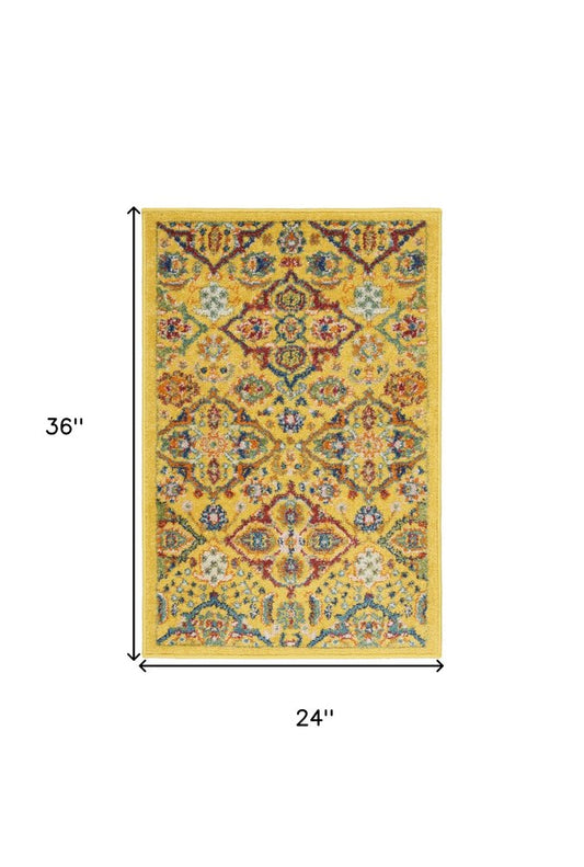 2' X 3' Yellow Floral Power Loom Area Rug