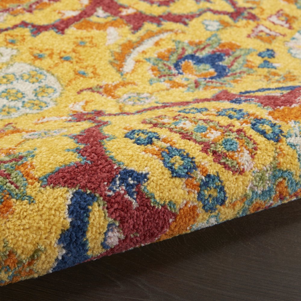 2' X 3' Yellow Floral Power Loom Area Rug