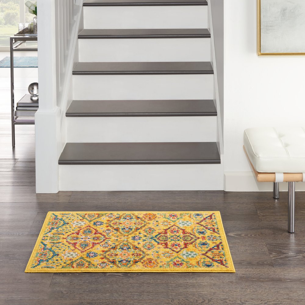 2' X 3' Yellow Floral Power Loom Area Rug