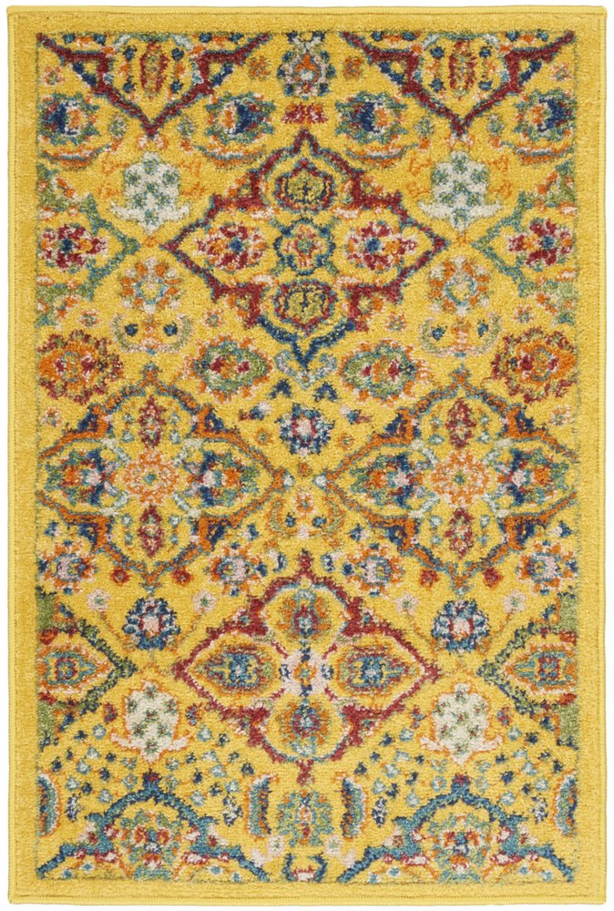 2' X 3' Yellow Floral Power Loom Area Rug