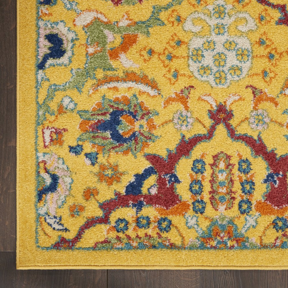 2' X 3' Yellow Floral Power Loom Area Rug