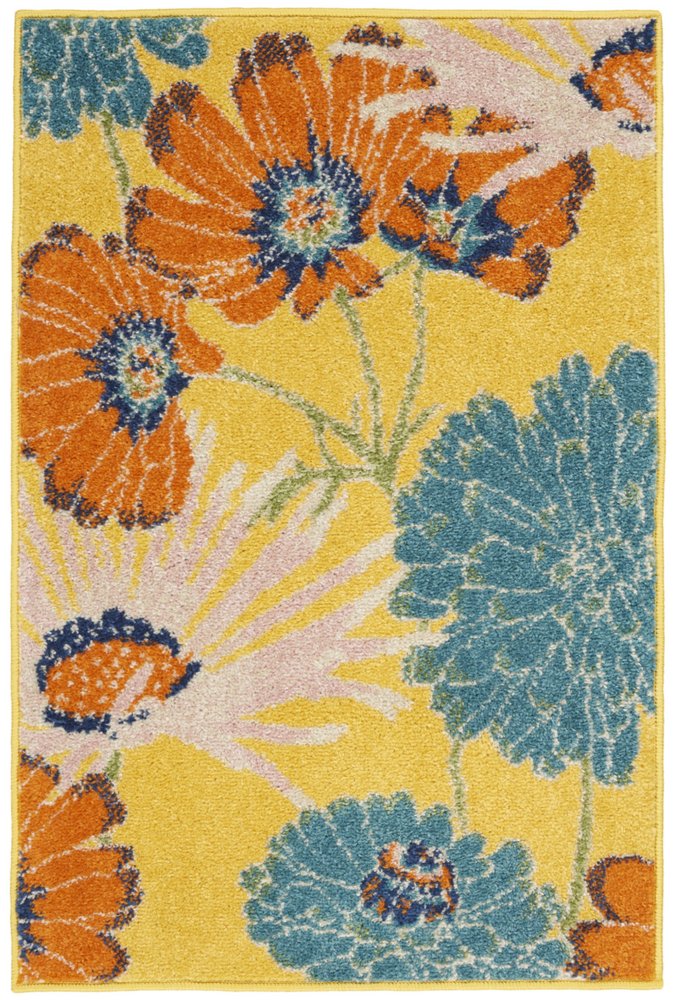 2' X 3' Yellow Floral Power Loom Area Rug