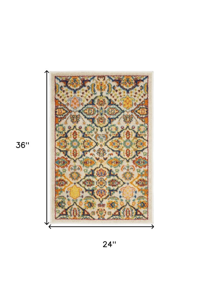 2' X 3' Ivory Floral Power Loom Area Rug