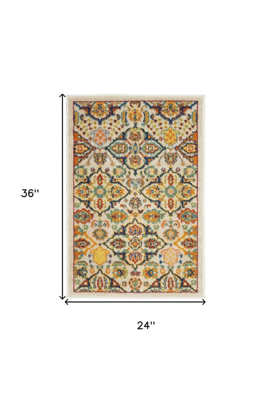 2' X 3' Ivory Floral Power Loom Area Rug