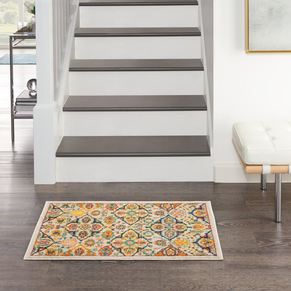 2' X 3' Ivory Floral Power Loom Area Rug