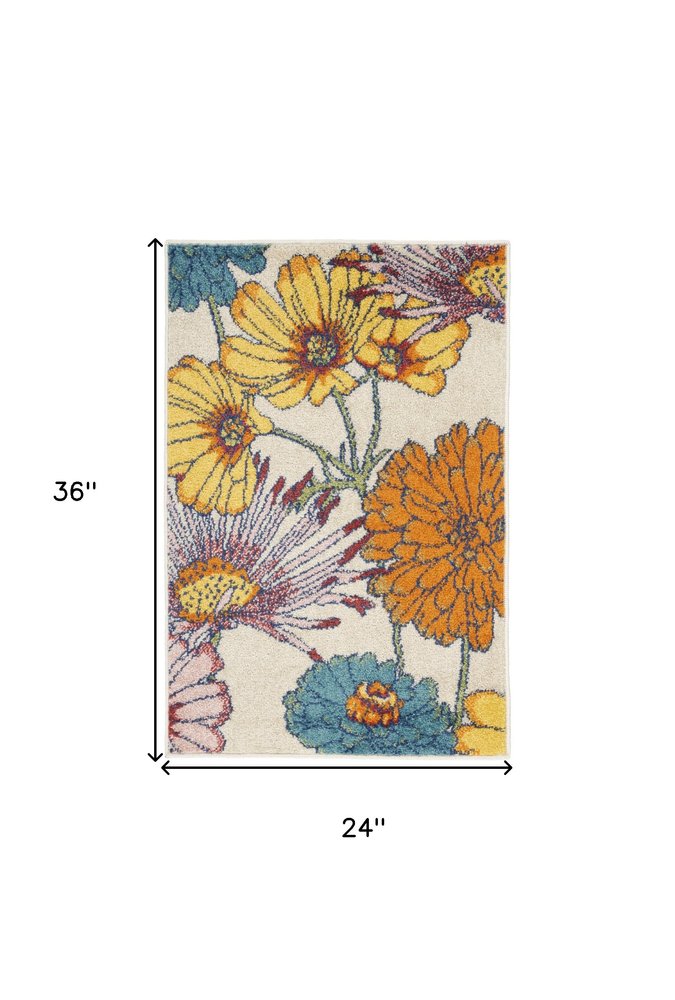 2' X 3' Ivory Floral Power Loom Area Rug