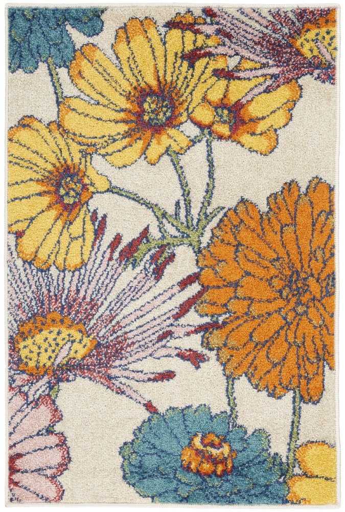 2' X 3' Ivory Floral Power Loom Area Rug