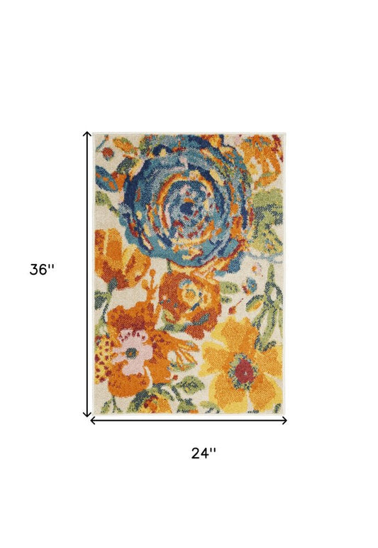 2' X 3' Ivory Floral Power Loom Area Rug