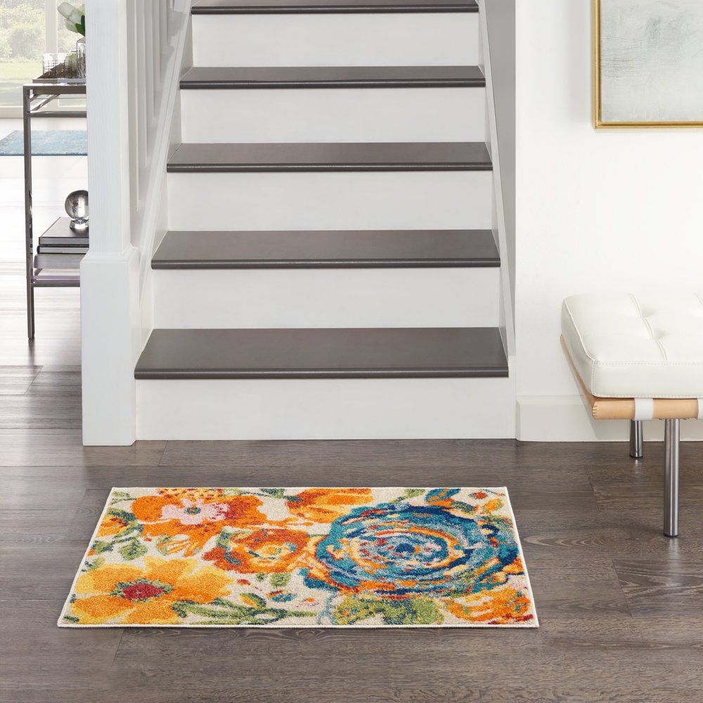 2' X 3' Ivory Floral Power Loom Area Rug