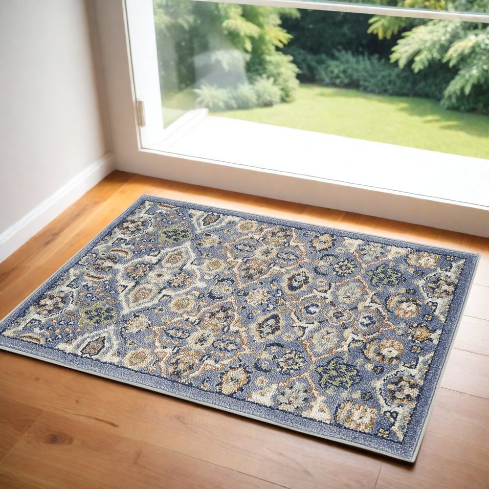 2' X 3' Blue Floral Power Loom Area Rug