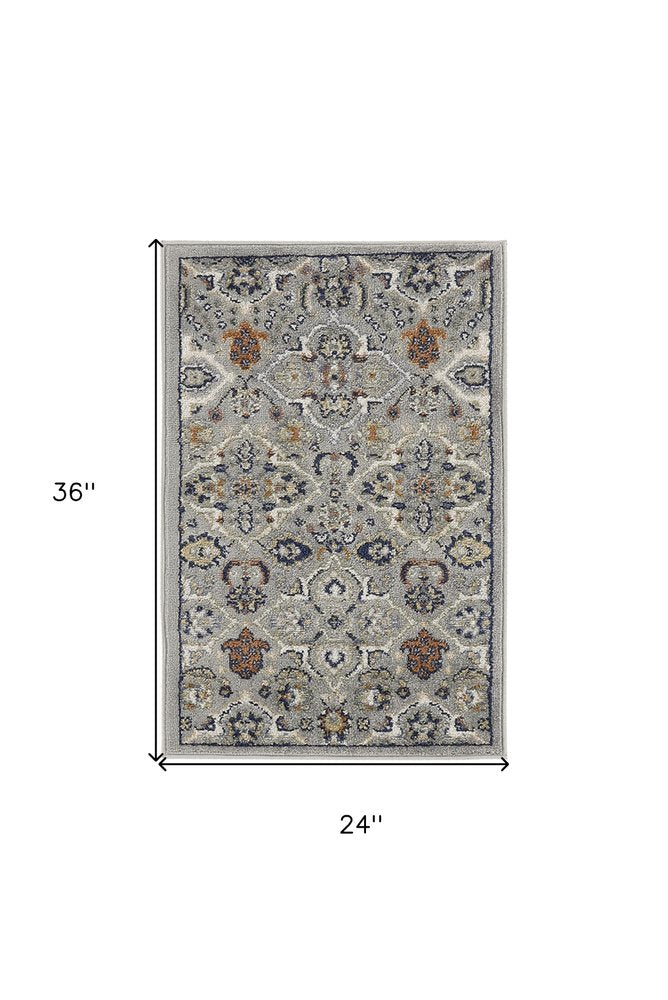 2' X 3' Gray Floral Power Loom Area Rug