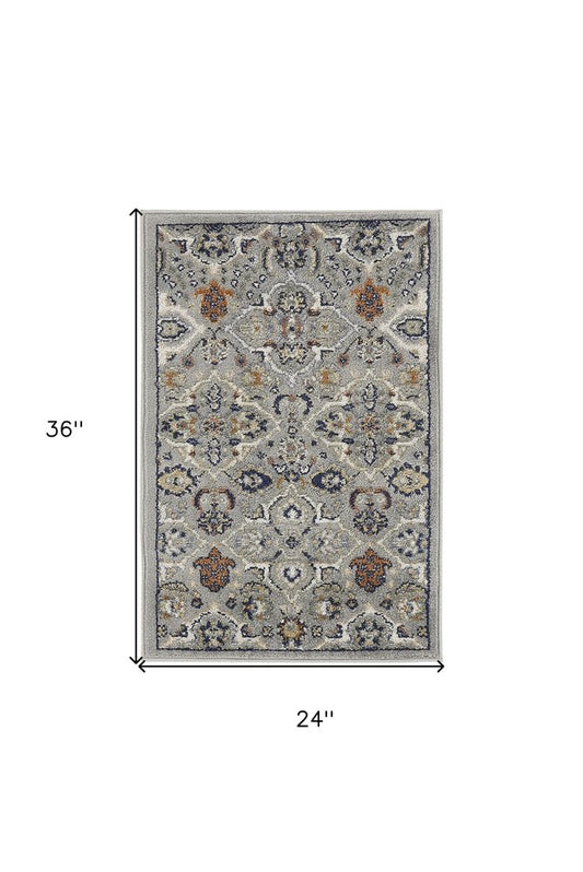 2' X 3' Gray Floral Power Loom Area Rug
