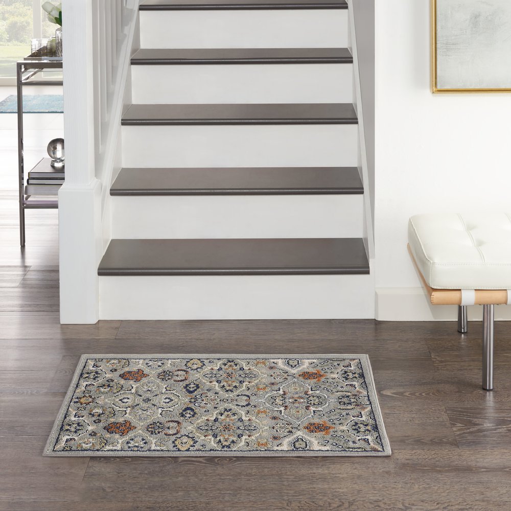 2' X 3' Gray Floral Power Loom Area Rug