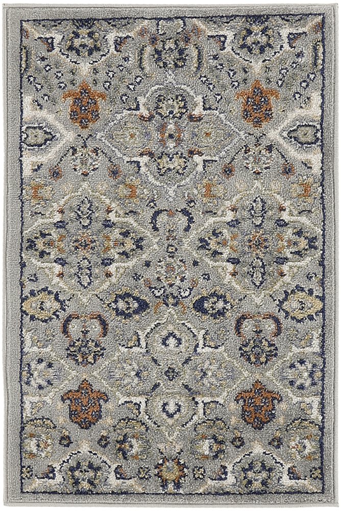 2' X 3' Gray Floral Power Loom Area Rug