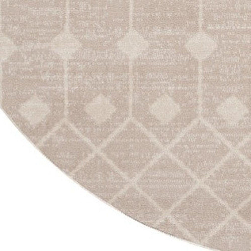 5' Beige Geometric Power Loom Round Rug