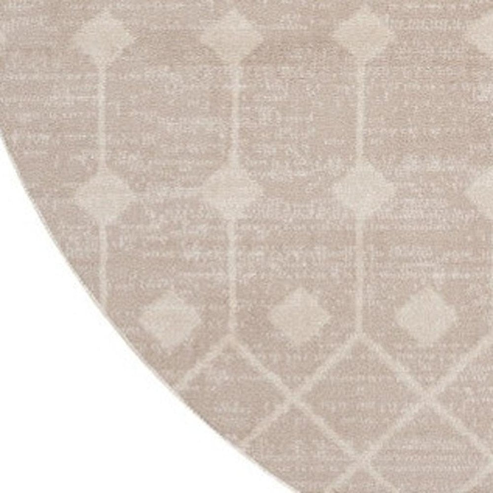 5' Beige Geometric Power Loom Round Rug