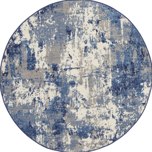 5' Blue Abstract Power Loom Round Rug