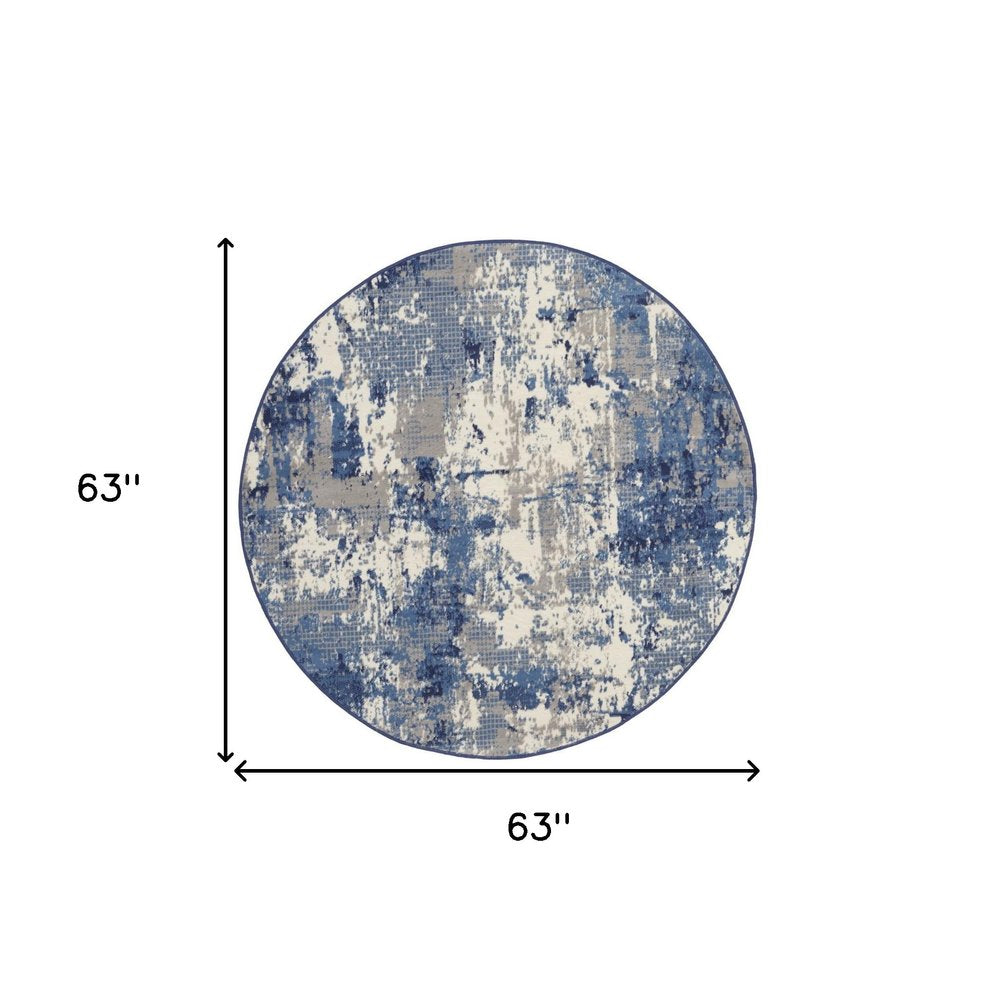 5' Blue Abstract Power Loom Round Rug