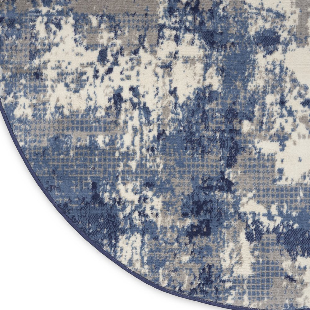 5' Blue Abstract Power Loom Round Rug