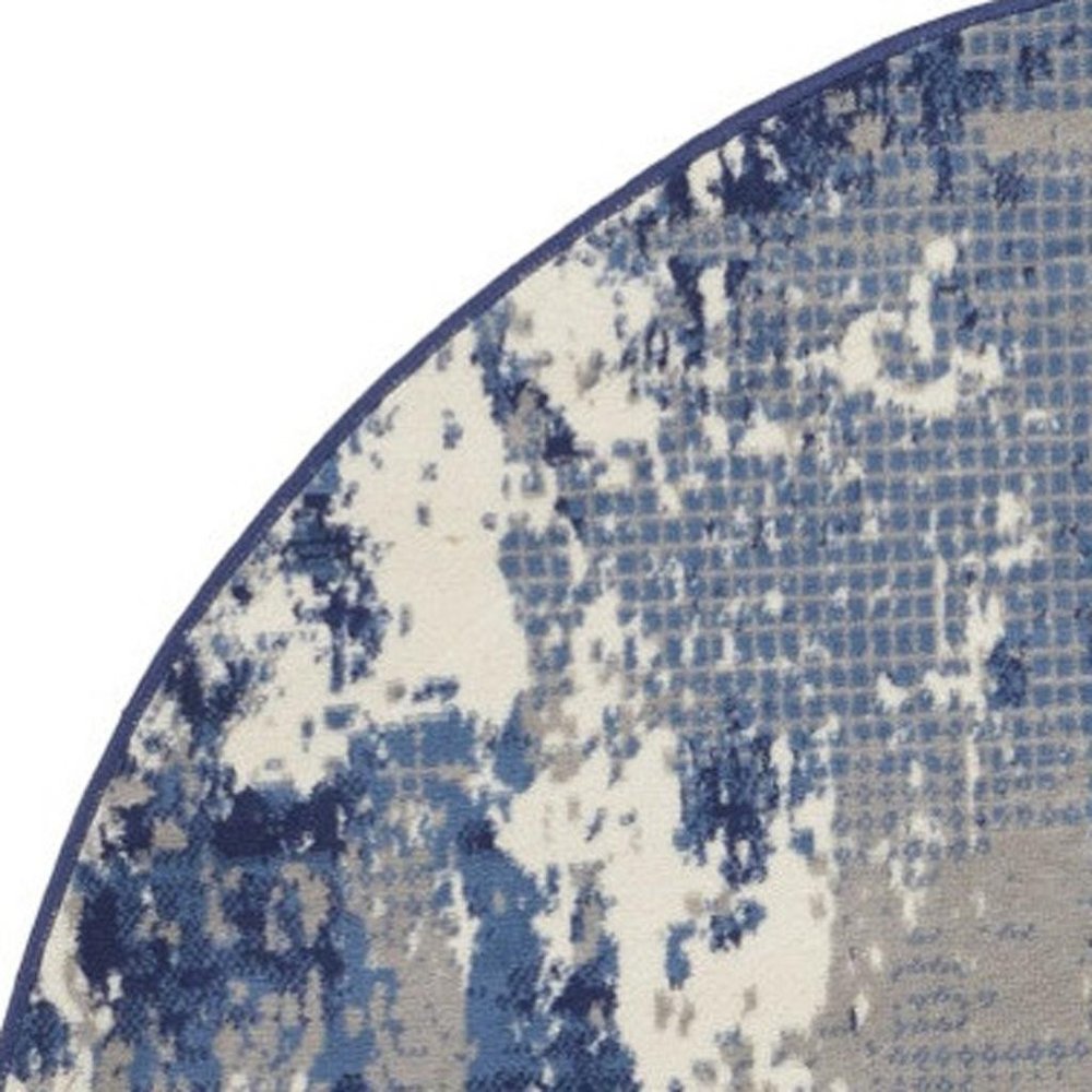 5' Blue Abstract Power Loom Round Rug