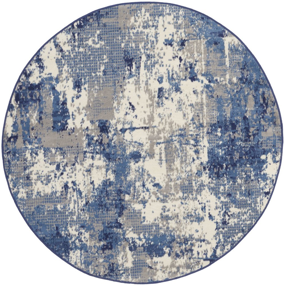 5' Blue Abstract Power Loom Round Rug