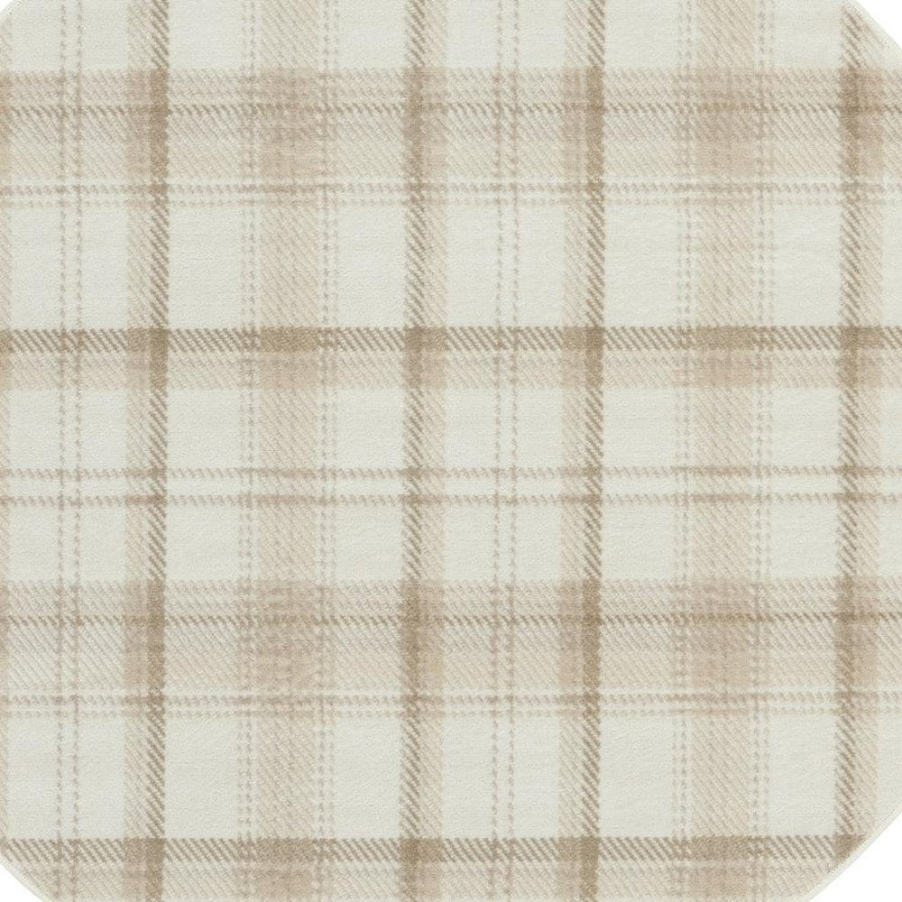 5' Ivory Plaid Power Loom Round Rug