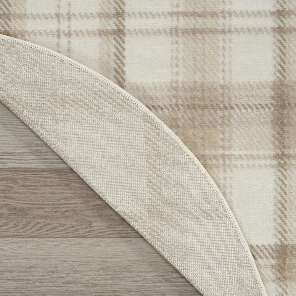 5' Ivory Plaid Power Loom Round Rug